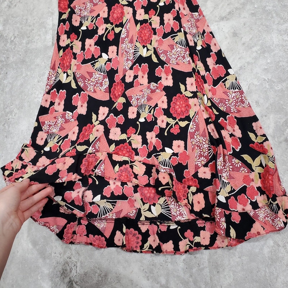 Women's y2k Fairy Floral Pink & Black Midi Dress Angie Ruffle Size M - Picture 3 of 12